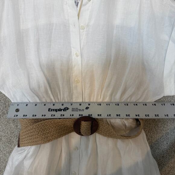 MNG medium Laia linen cap sleeve belted shirt midi dress D1 3066 - Picture 2 of 14